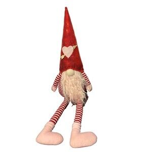 Christman Day Gnome Love Red Pink Sequins Hearts 27" Weighted Shelf Sitter New
